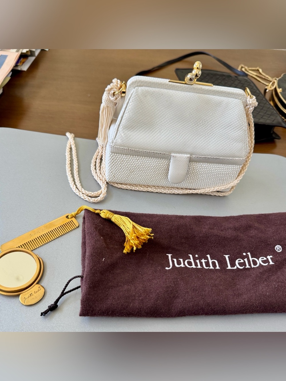 Judith Leiber Vintage White Lizard Minaudière